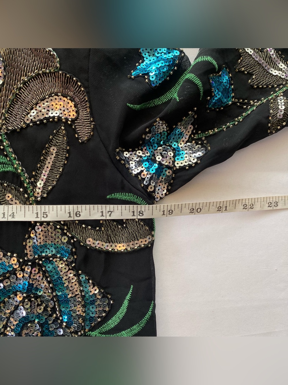 Rare Nasty Gal Black Embellished Sequin Floral Longline Kimoo Duster Small Edgy - Picture 14 of 15
